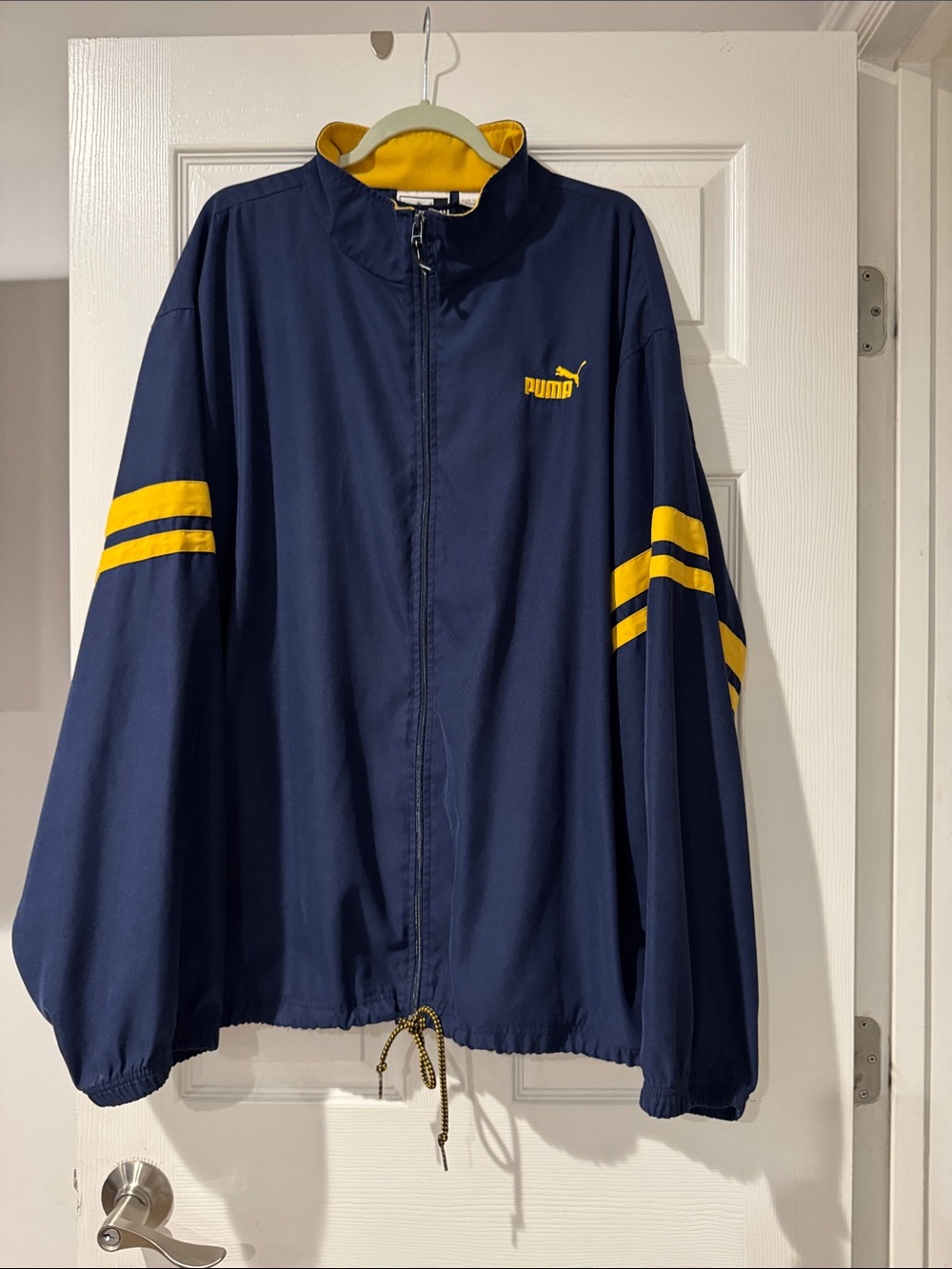Puma Navy Jacket with Yellow Collar & Sleeve Stripes size XXL - Picture 2 of 7